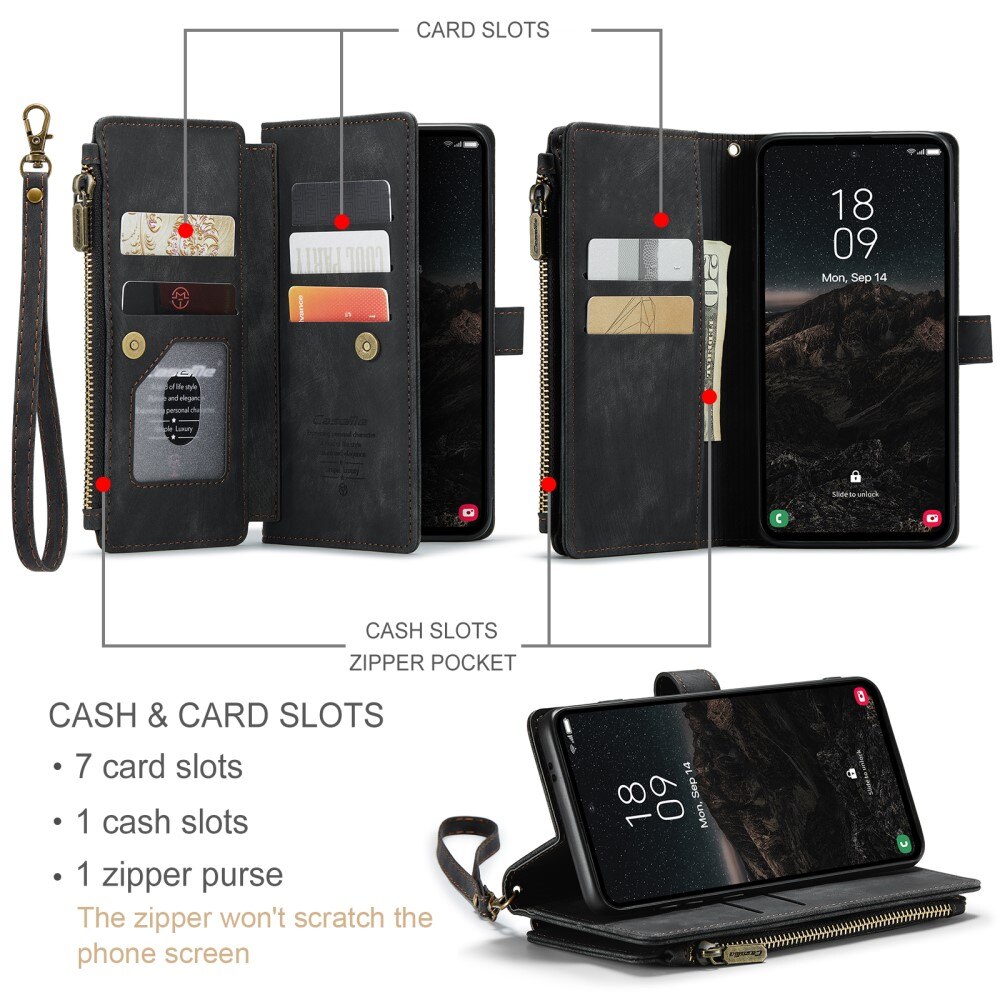 Samsung Galaxy S25 Zipper Wallet Book Cover Black