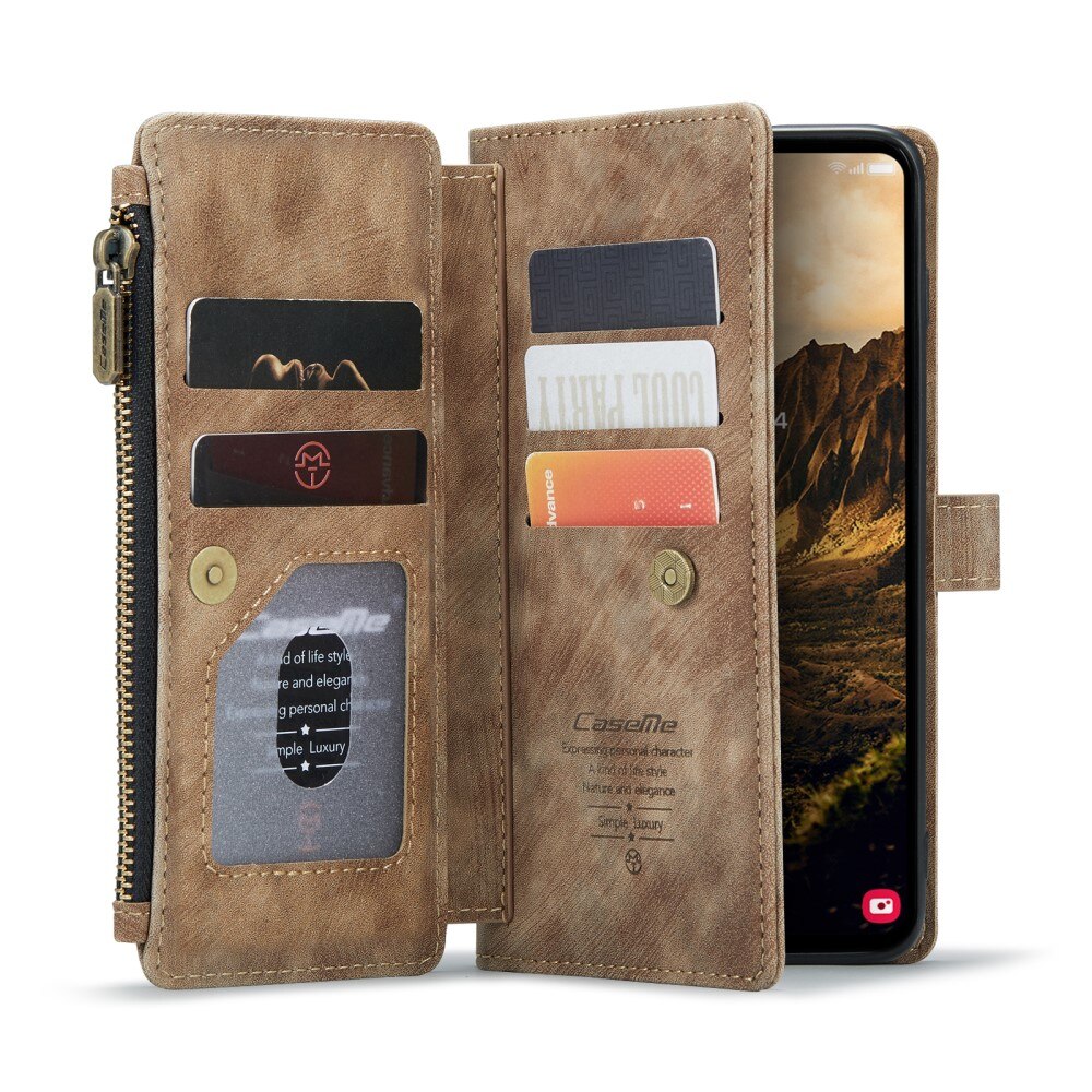 Samsung Galaxy S25 Zipper Wallet Book Cover Brown