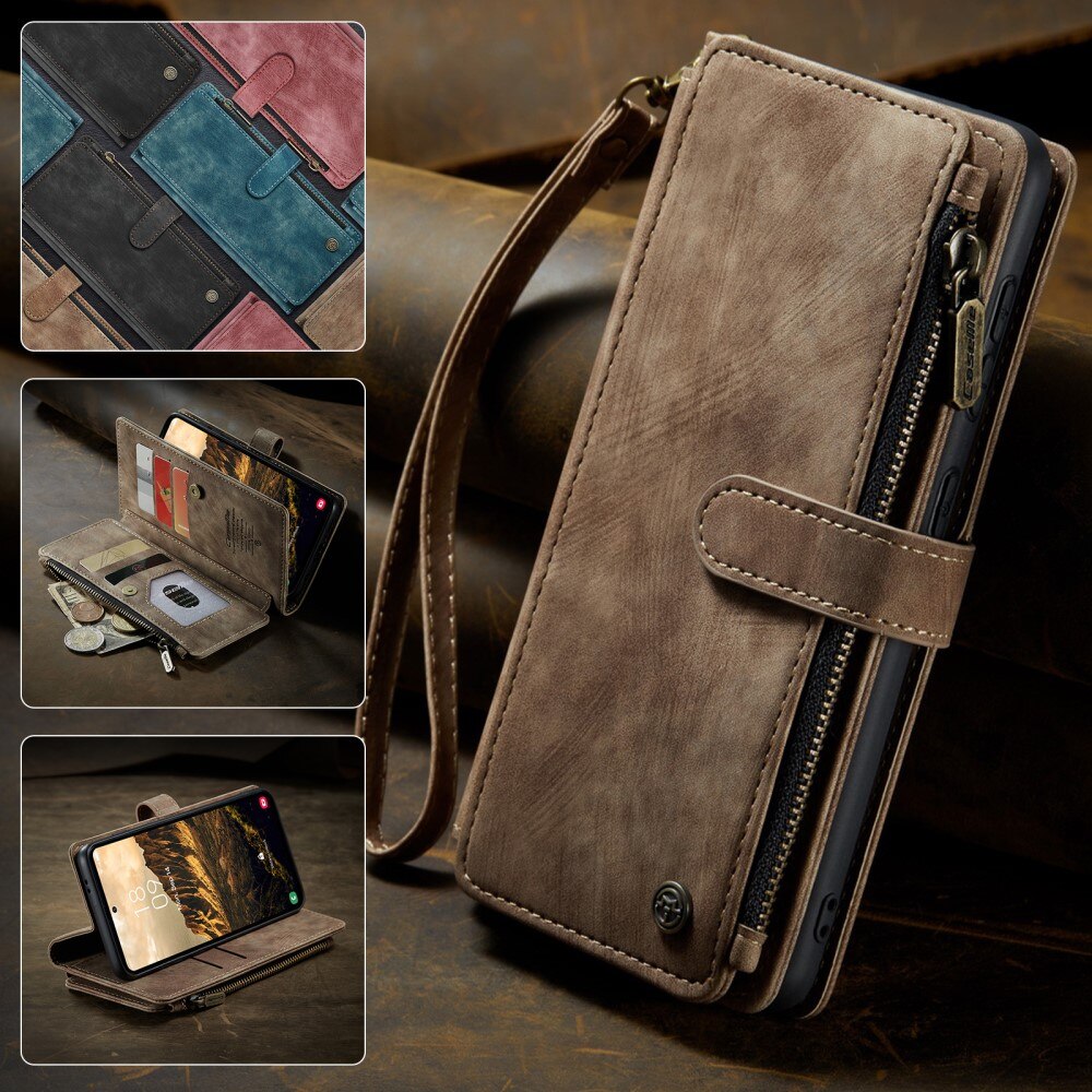 Samsung Galaxy S25 Zipper Wallet Book Cover Brown