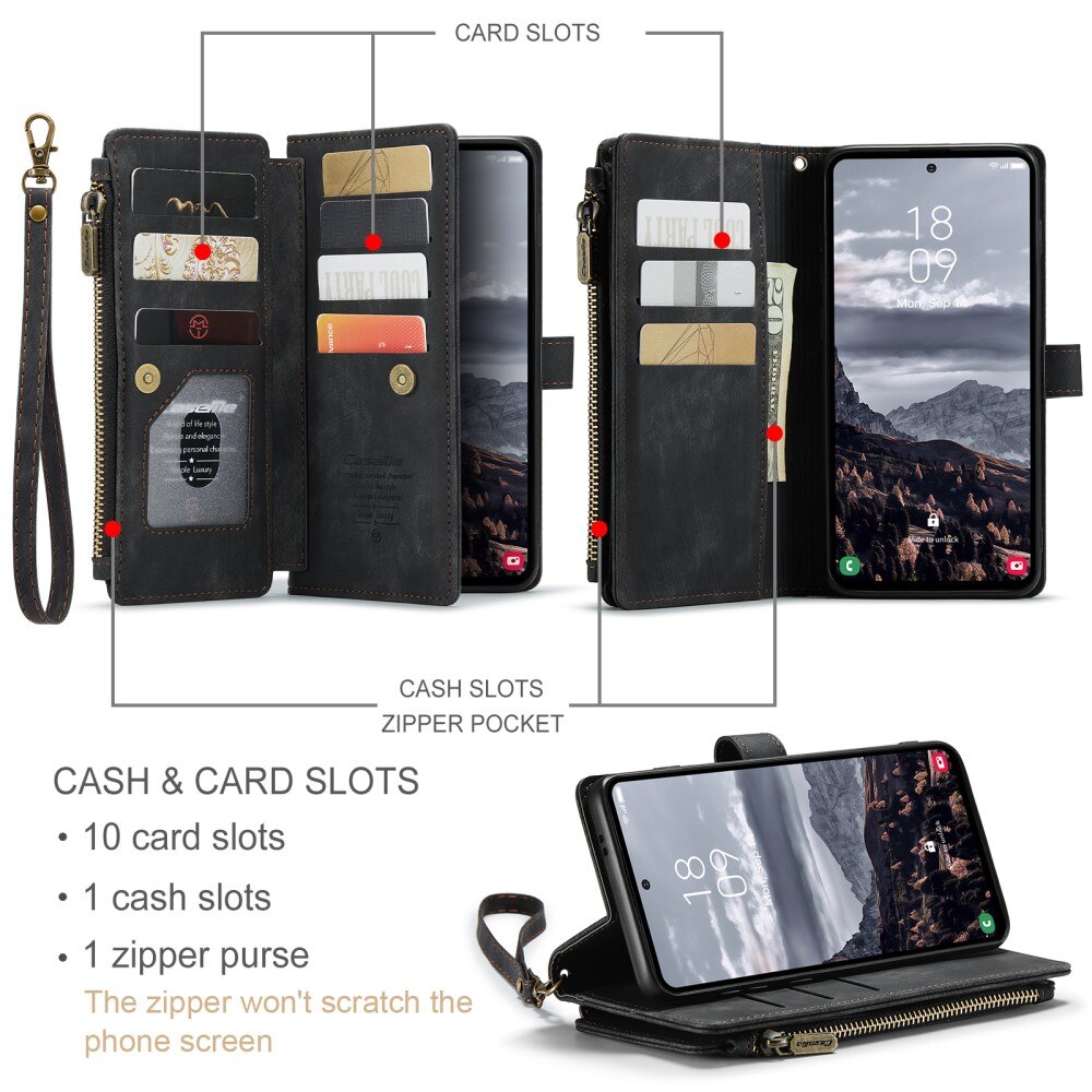 Samsung Galaxy S25 Plus Zipper Wallet Book Cover Black