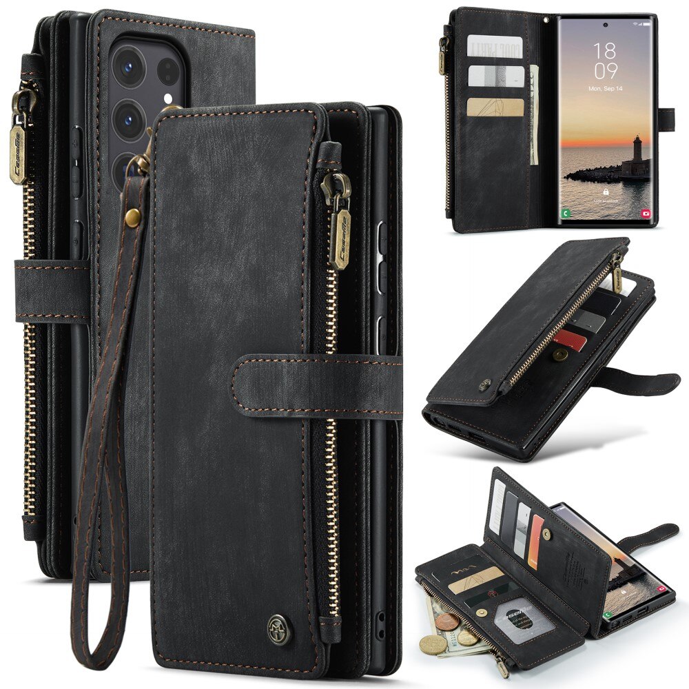 Samsung Galaxy S25 Ultra Zipper Wallet Book Cover Black