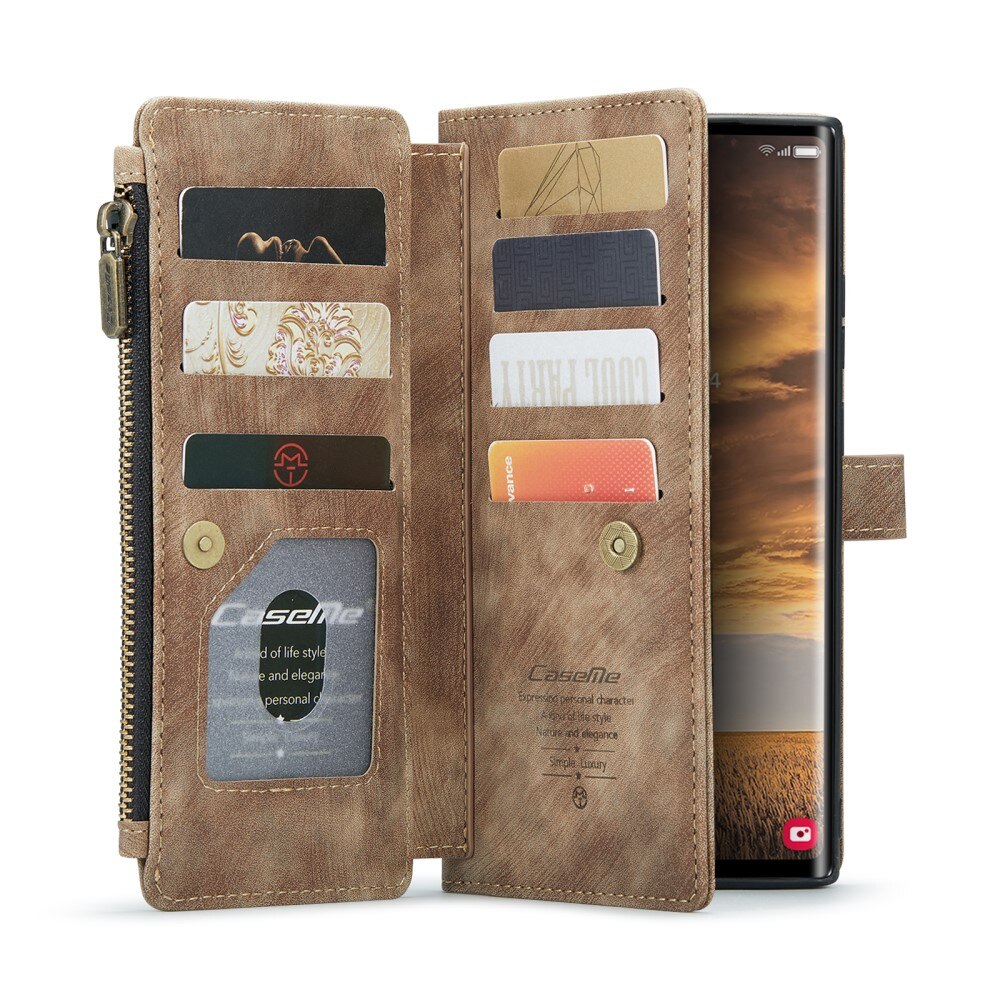 Samsung Galaxy S25 Ultra Zipper Wallet Book Cover Brown