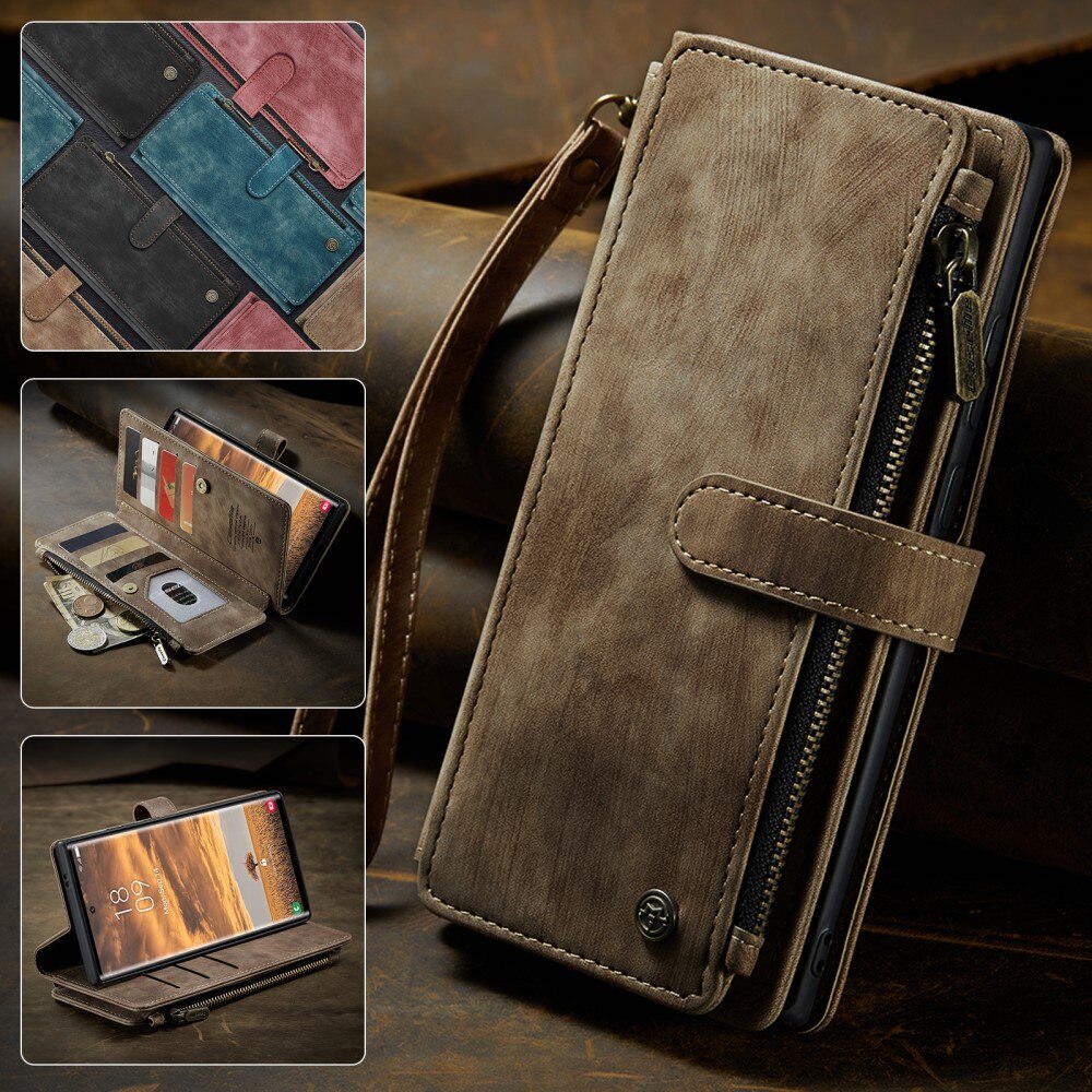 Samsung Galaxy S25 Ultra Zipper Wallet Book Cover Brown