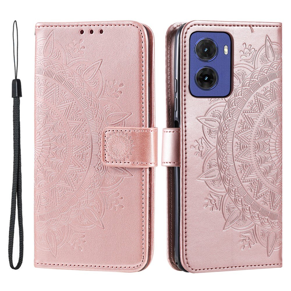 Motorola Moto E15 Leather Cover Mandala Rose Gold