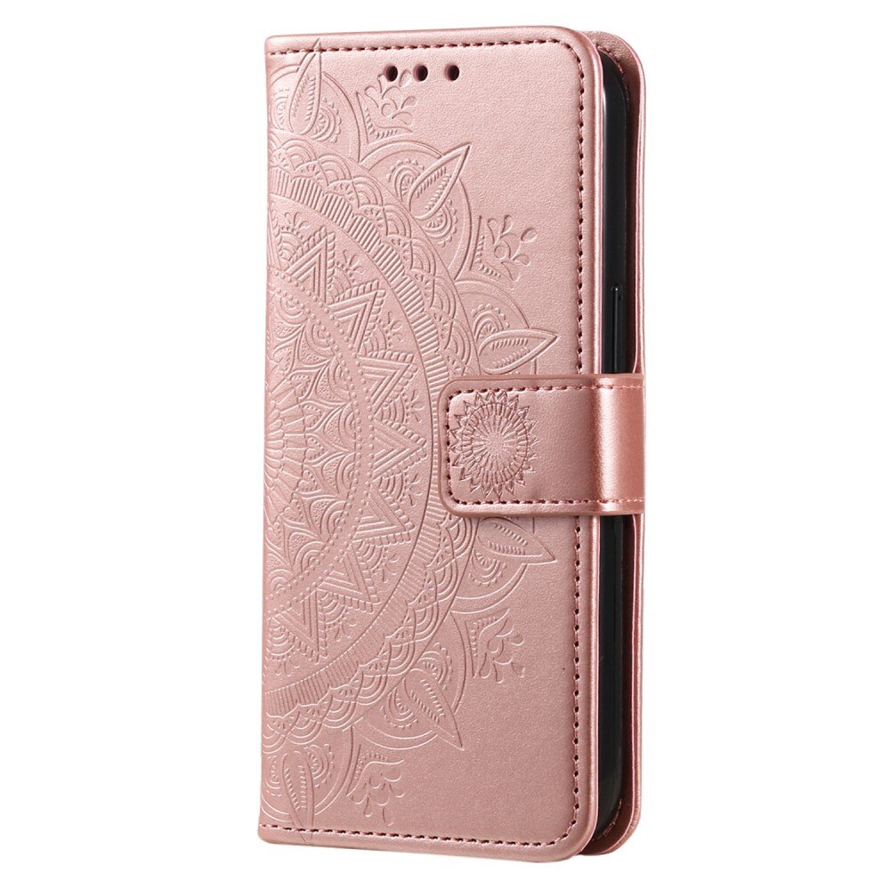 Motorola Moto E15 Leather Cover Mandala Rose Gold