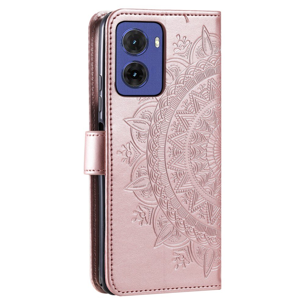 Motorola Moto E15 Leather Cover Mandala Rose Gold