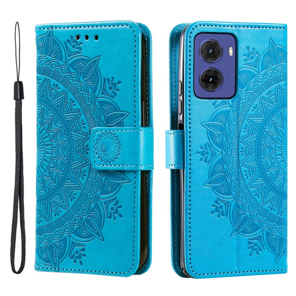 Motorola Moto E15 Leather Cover Mandala Blue