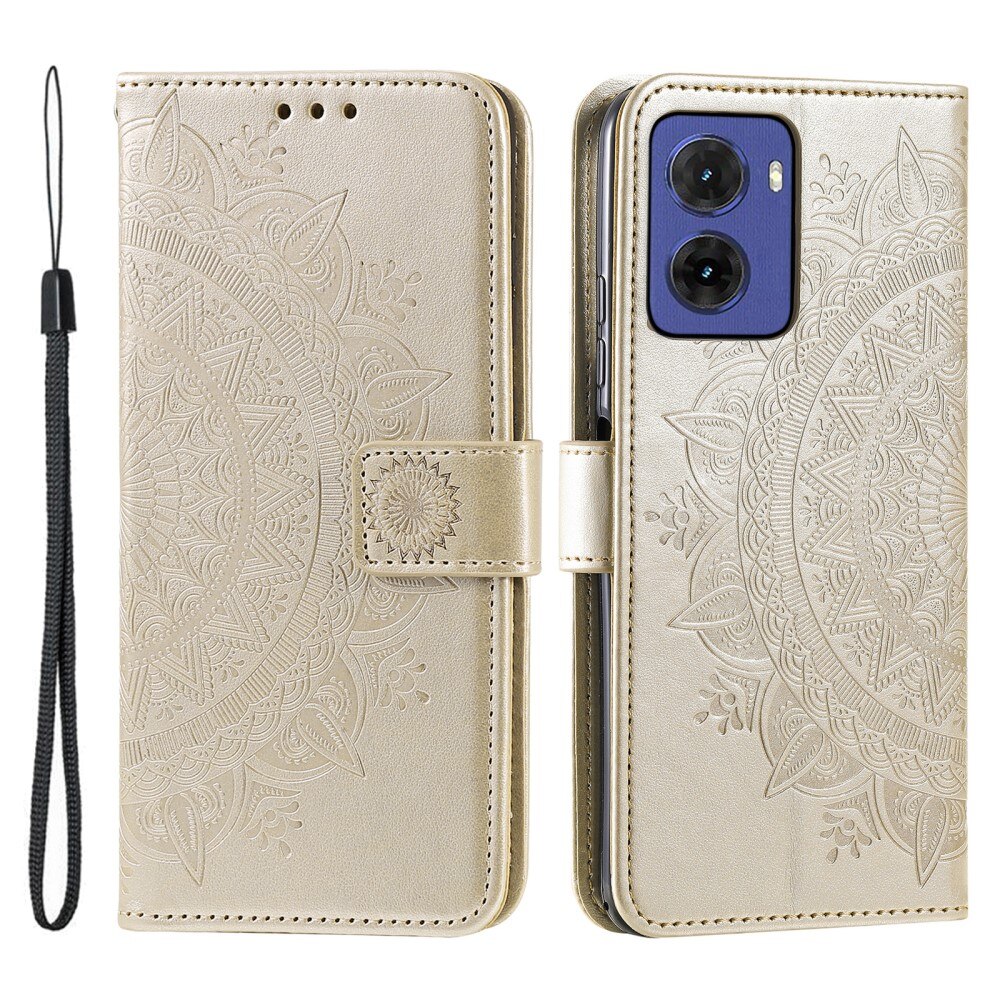 Motorola Moto E15 Leather Cover Mandala Gold