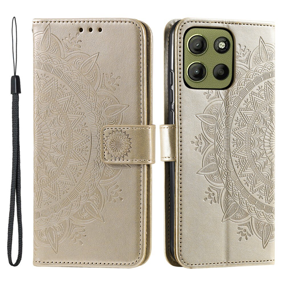 Motorola Moto G15 Leather Cover Mandala Gold