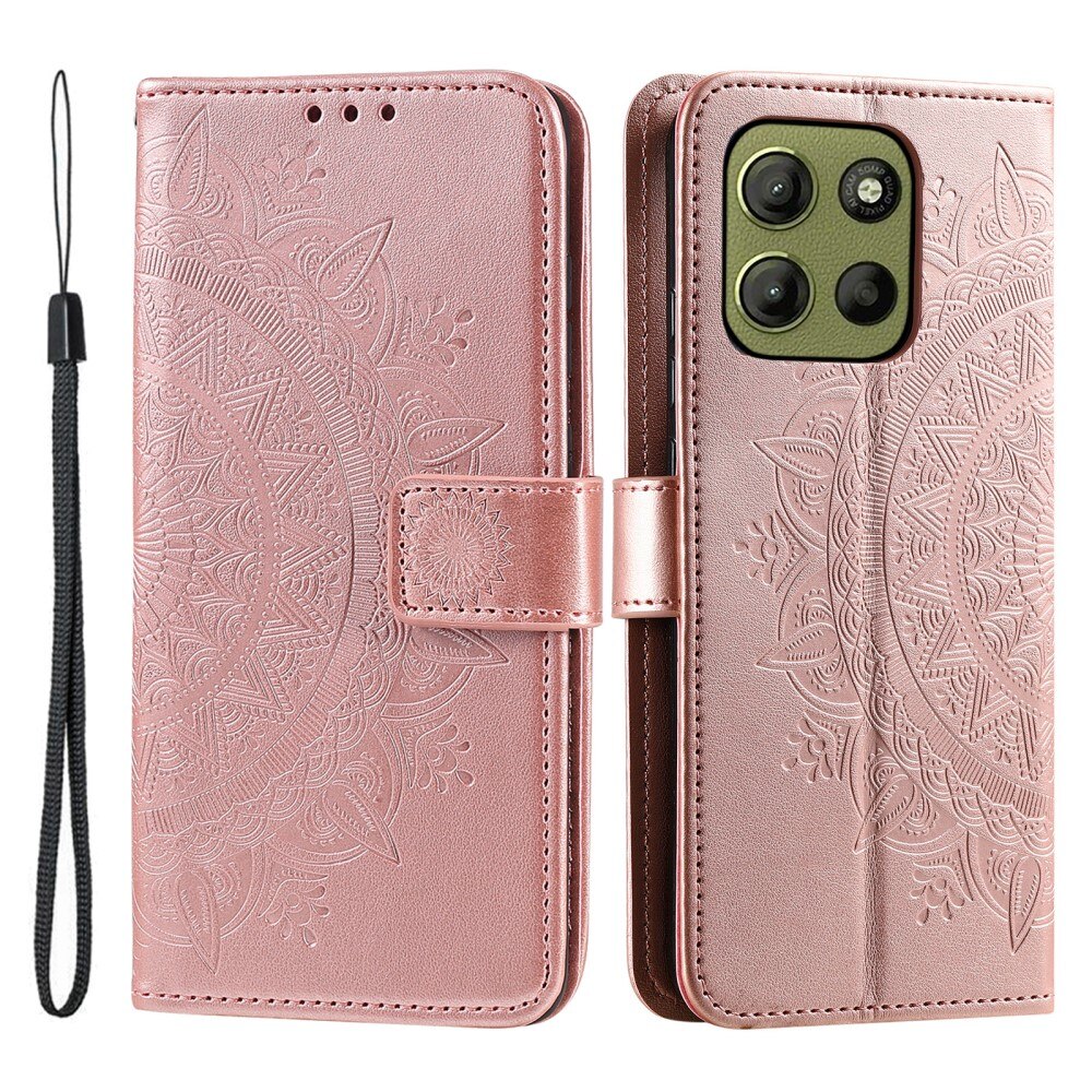 Motorola Moto G15 Power Leather Cover Mandala Rose Gold