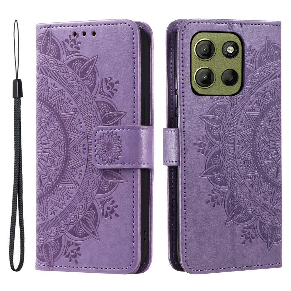 Motorola Moto G15 Leather Cover Mandala Purple