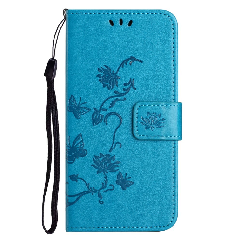 Motorola Moto E15 Leather Cover Imprinted Butterflies Blue