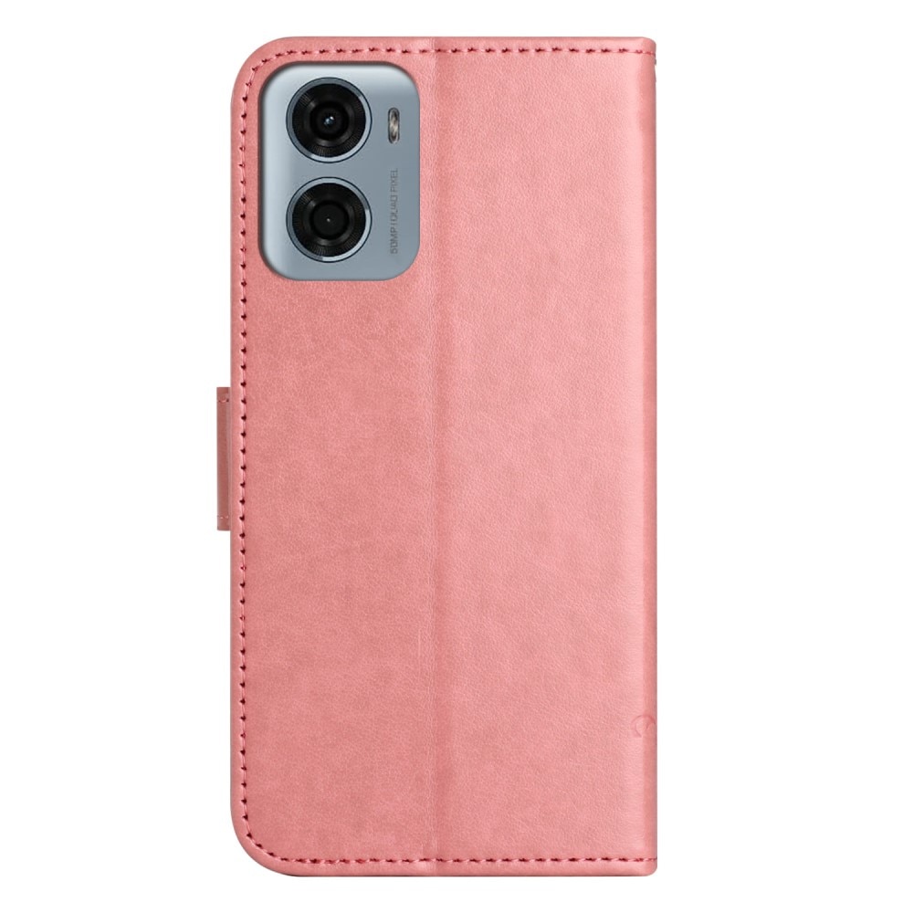 Motorola Moto E15 Leather Cover Imprinted Butterflies Pink