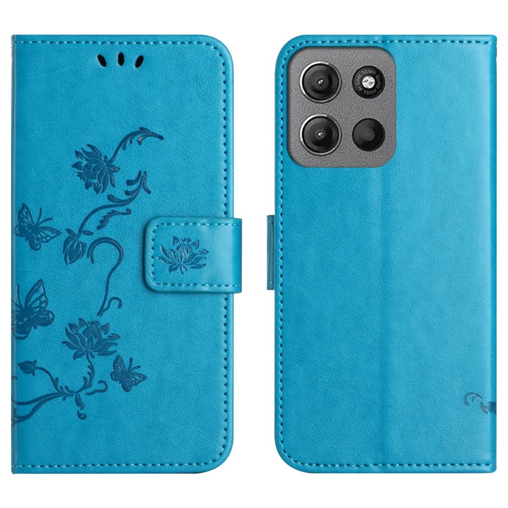 Motorola Moto G15 Leather Cover Imprinted Butterflies Blue