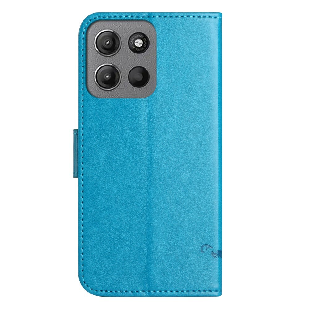 Motorola Moto G15 Power Leather Cover Imprinted Butterflies Blue