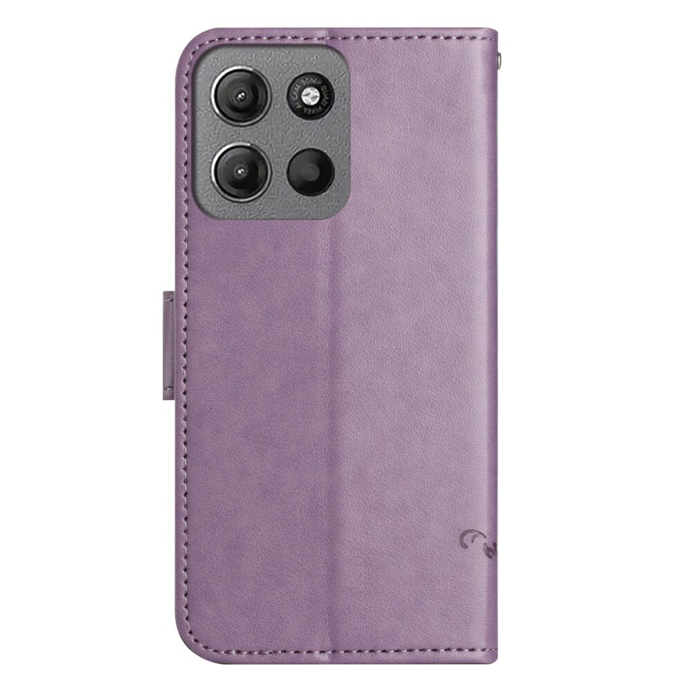 Motorola Moto G15 Power Leather Cover Imprinted Butterflies Purple