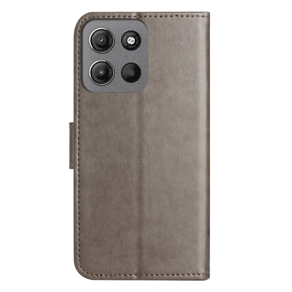 Motorola Moto G15 Power Leather Cover Imprinted Butterflies Grey