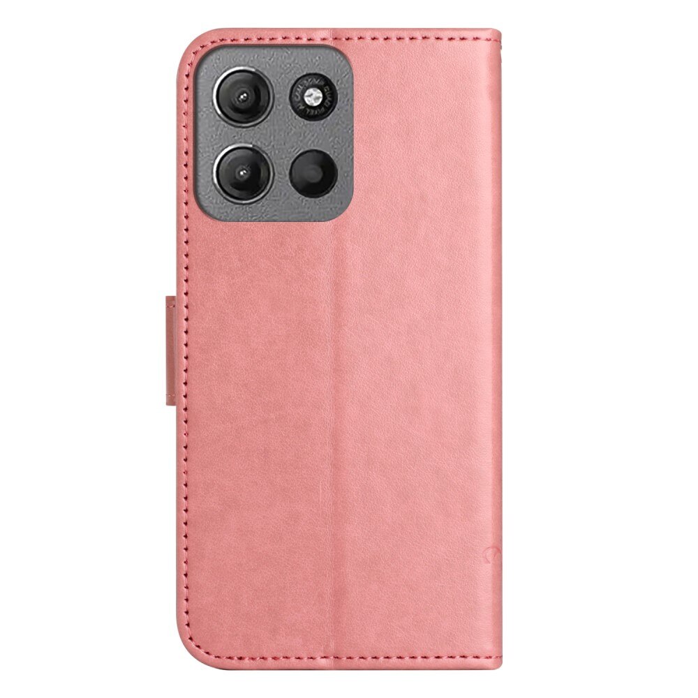 Motorola Moto G15 Power Leather Cover Imprinted Butterflies Pink