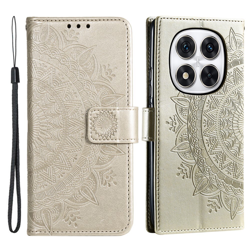 Xiaomi Redmi Note 14 Pro Plus Leather Cover Mandala Gold