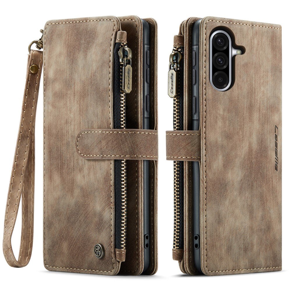 Samsung Galaxy A56 Zipper Wallet Book Cover Brown