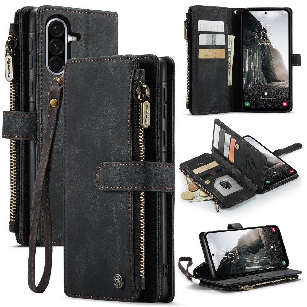 Samsung Galaxy A56 Zipper Wallet Book Cover Black