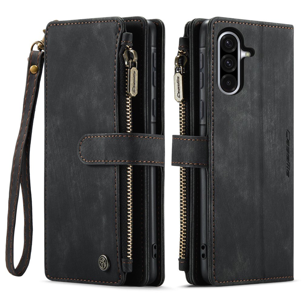 Samsung Galaxy A56 Zipper Wallet Book Cover Black