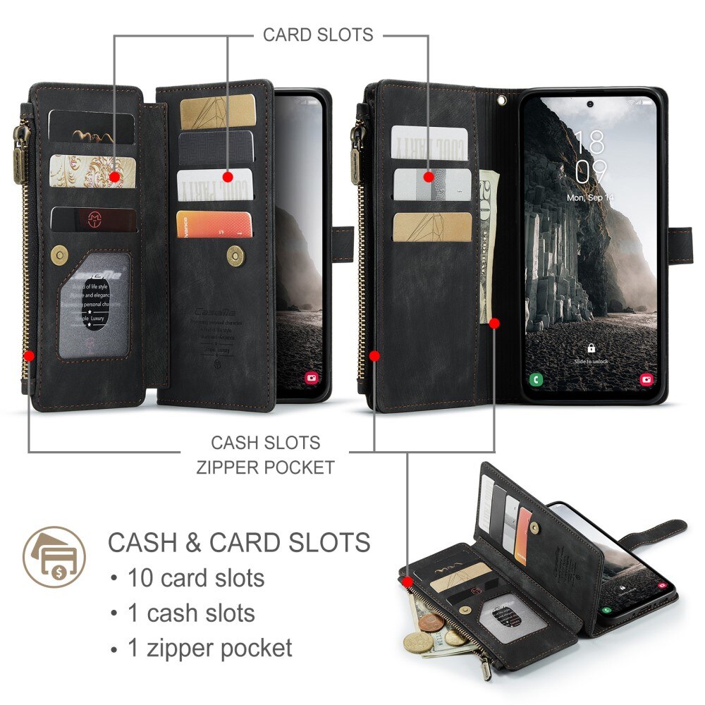 Samsung Galaxy A56 Zipper Wallet Book Cover Black