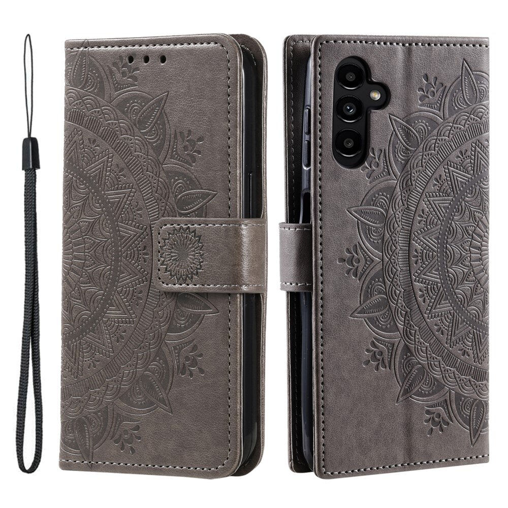 Samsung Galaxy A26 Leather Cover Mandala Grey