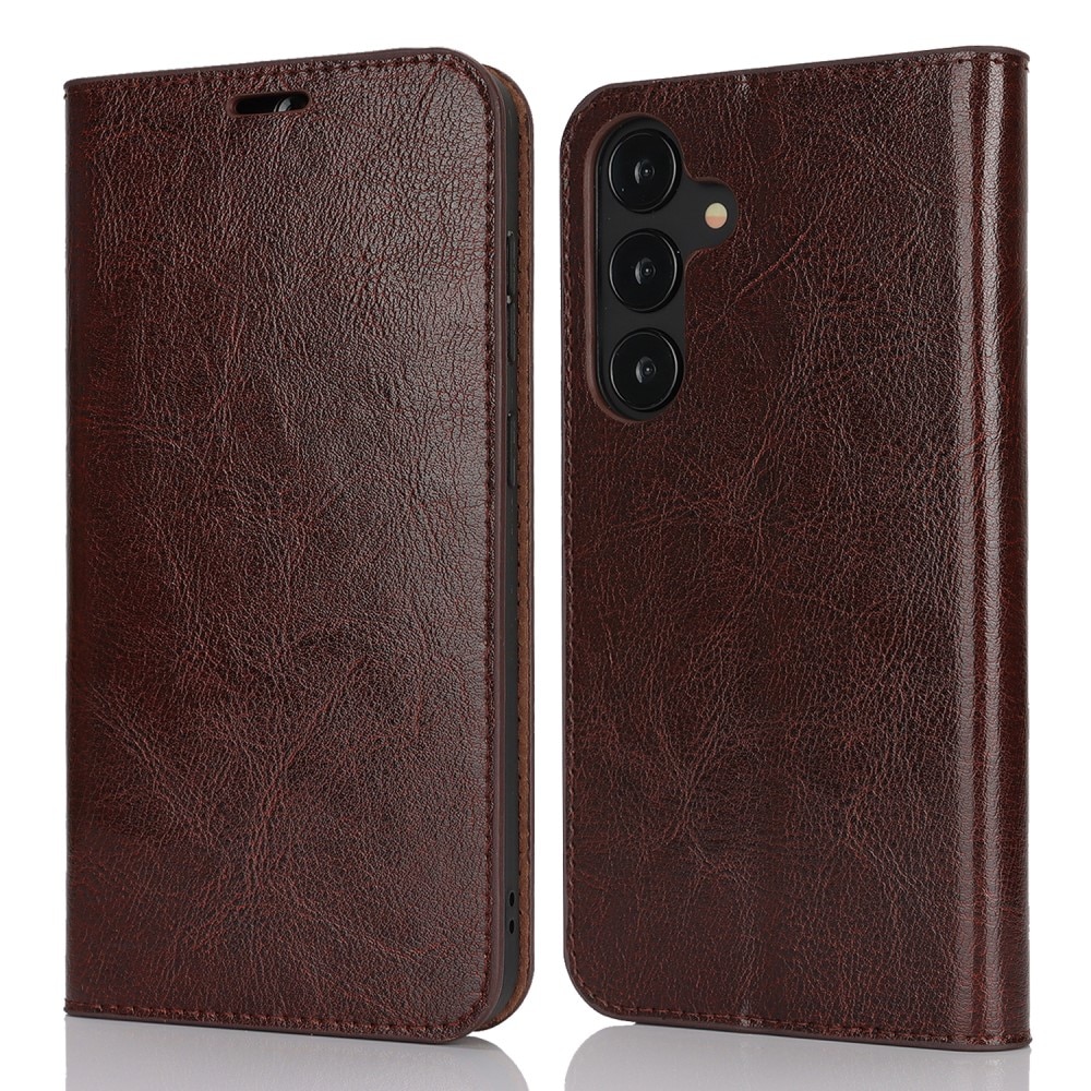 Samsung Galaxy S25 Plus Genuine Leather Wallet Case Dark Brown