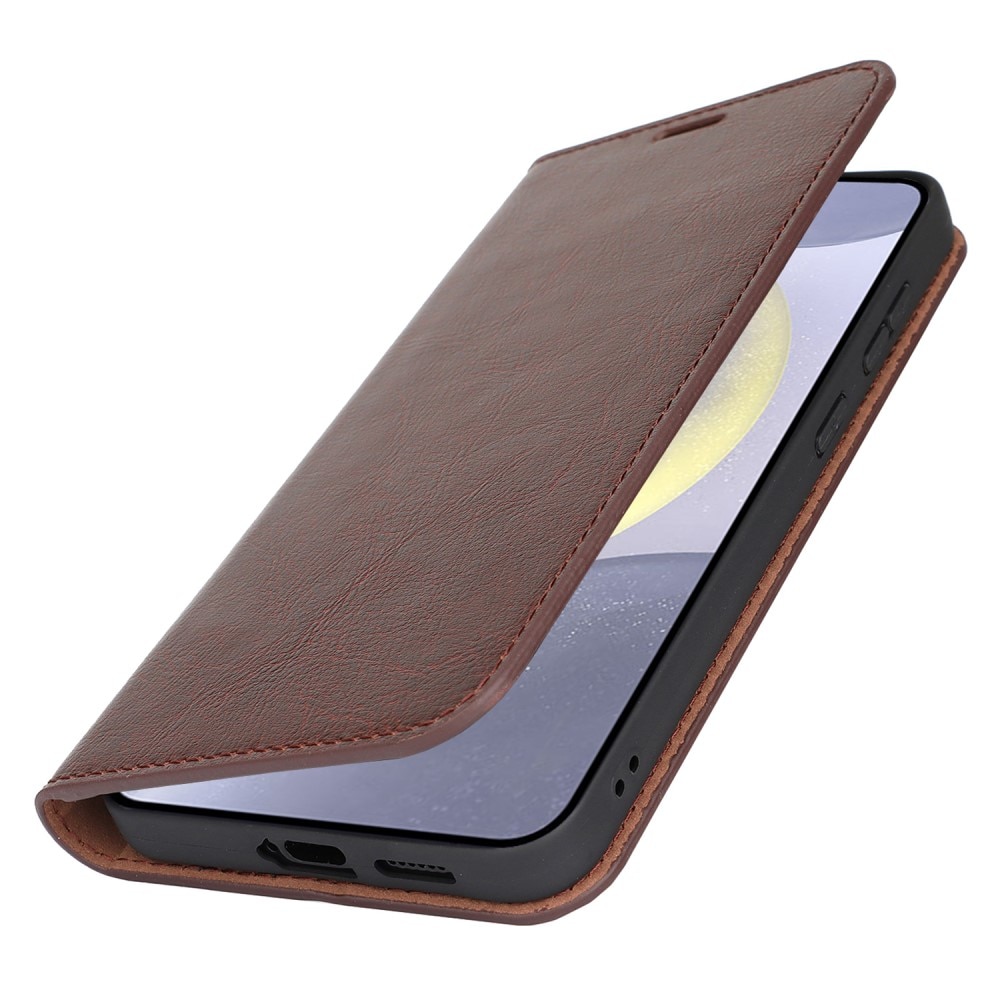 Samsung Galaxy S25 Plus Genuine Leather Wallet Case Dark Brown