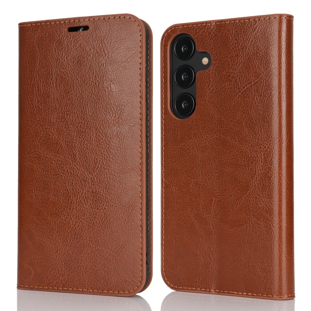 Samsung Galaxy S25 Plus Genuine Leather Wallet Case Brown