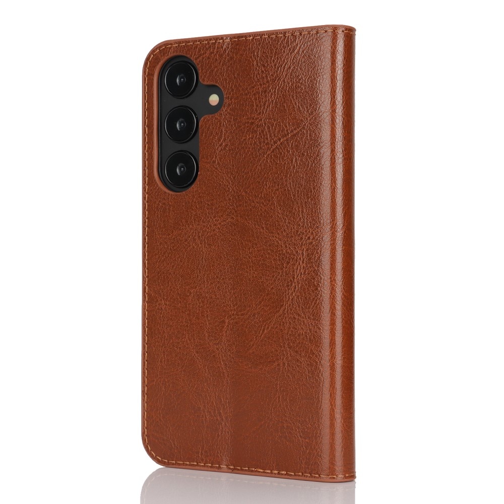 Samsung Galaxy S25 Plus Genuine Leather Wallet Case Brown