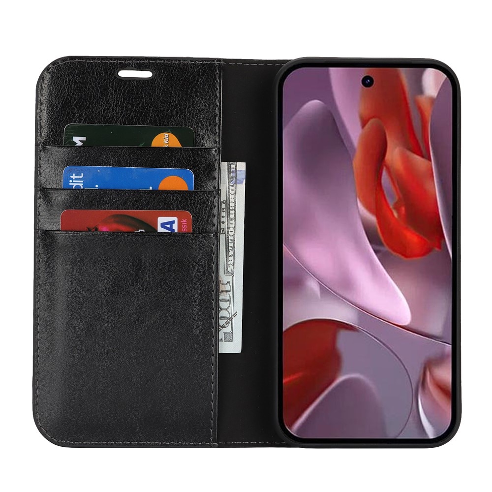 Google Pixel 9a Genuine Leather Wallet Case Black