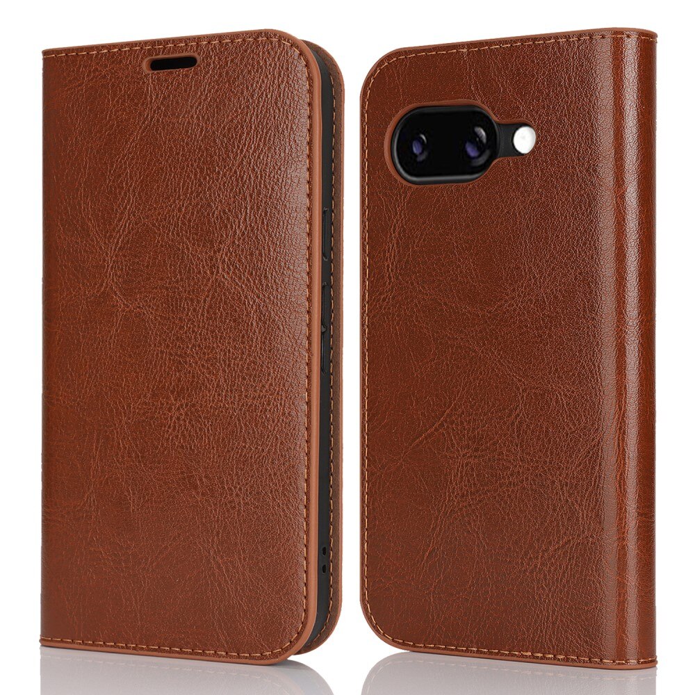 Google Pixel 9a Genuine Leather Wallet Case Brown