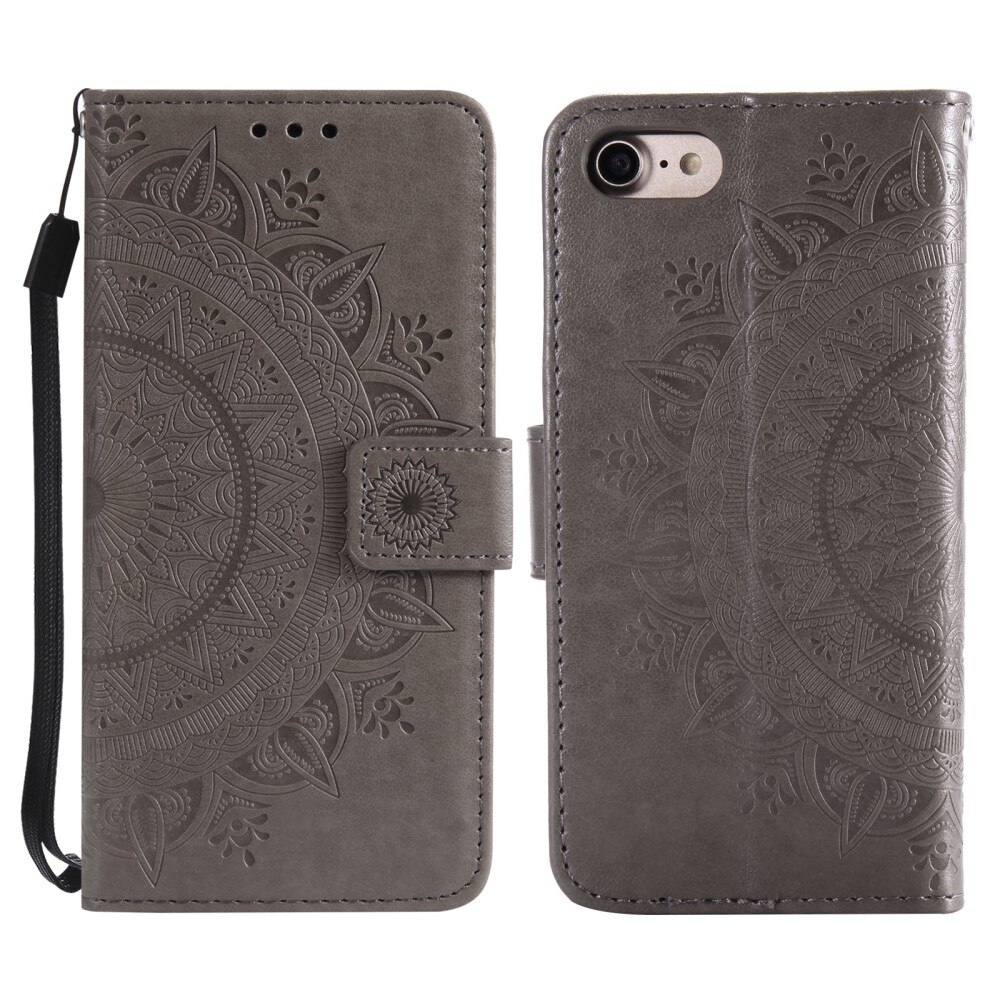 iPhone 16e Leather Cover Mandala Grey