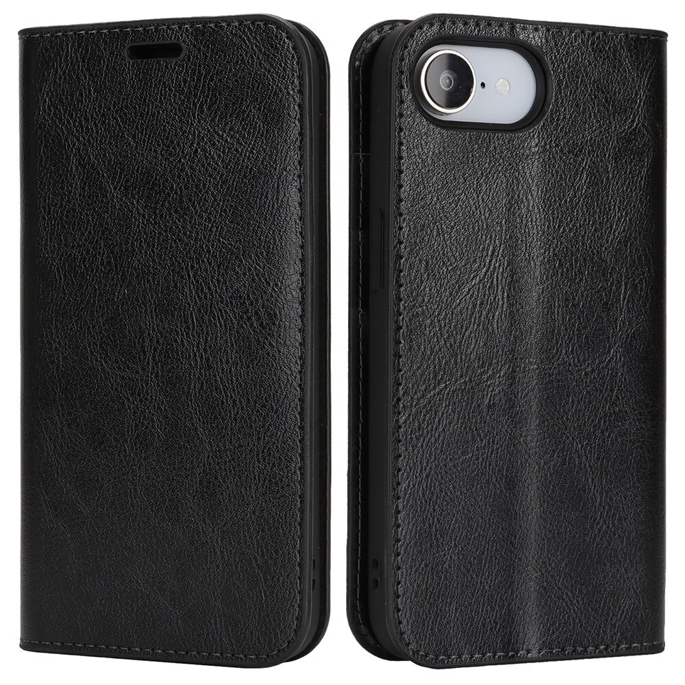 iPhone SE 4 Genuine Leather Wallet Case Black