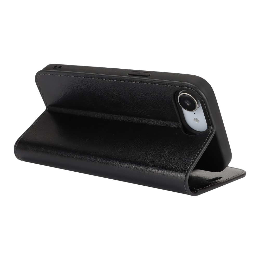 iPhone SE 4 Genuine Leather Wallet Case Black