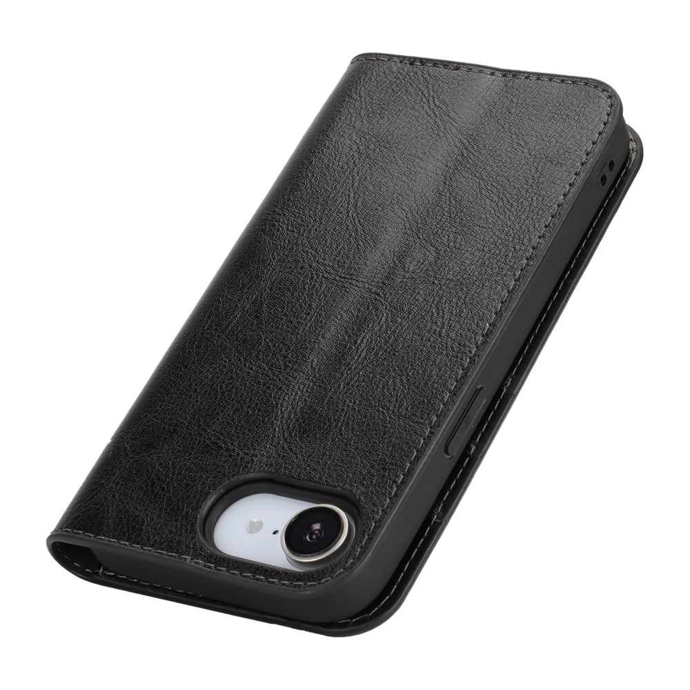 iPhone SE 4 Genuine Leather Wallet Case Black