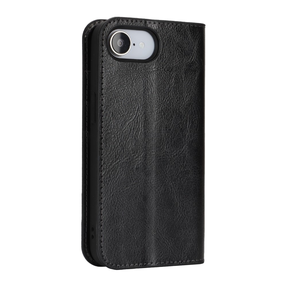 iPhone SE 4 Genuine Leather Wallet Case Black