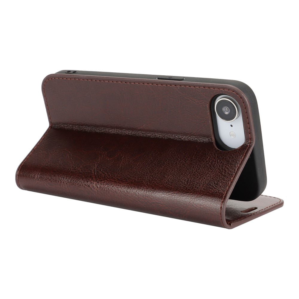 iPhone 16e Genuine Leather Wallet Case Dark Brown