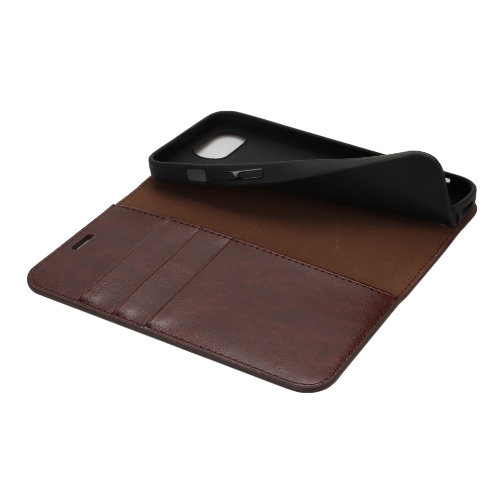 iPhone 16e Genuine Leather Wallet Case Dark Brown