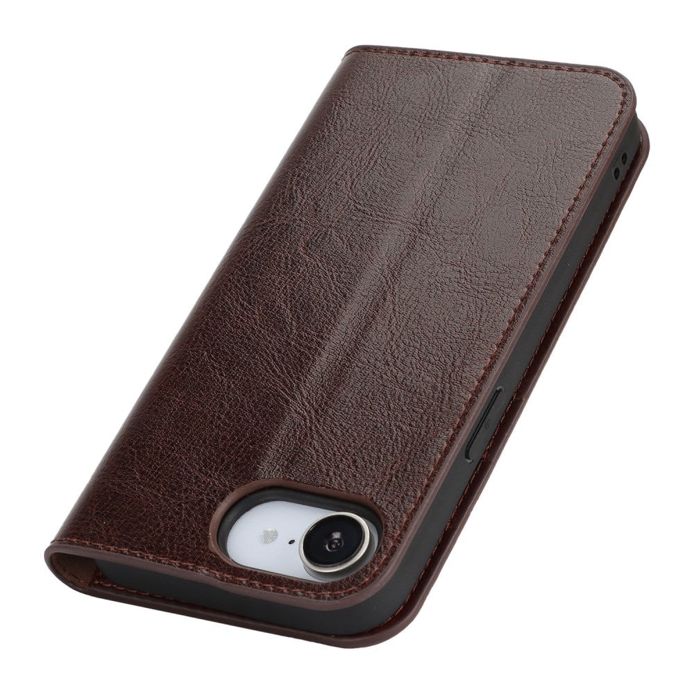 iPhone SE 4 Genuine Leather Wallet Case Dark Brown