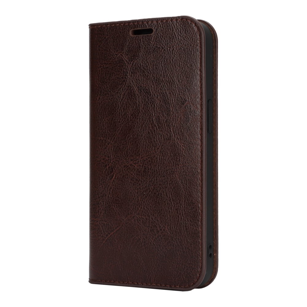 iPhone 16e Genuine Leather Wallet Case Dark Brown