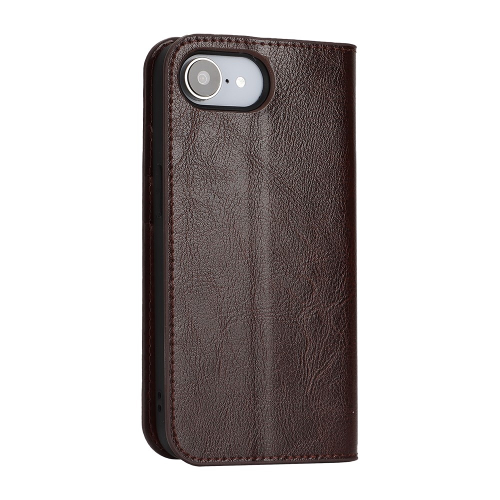 iPhone 16e Genuine Leather Wallet Case Dark Brown