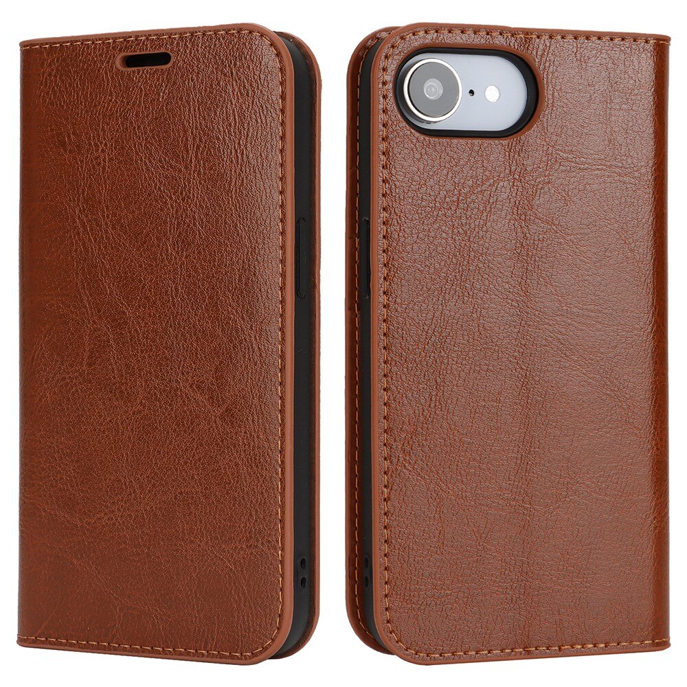 iPhone SE 4 Genuine Leather Wallet Case Brown