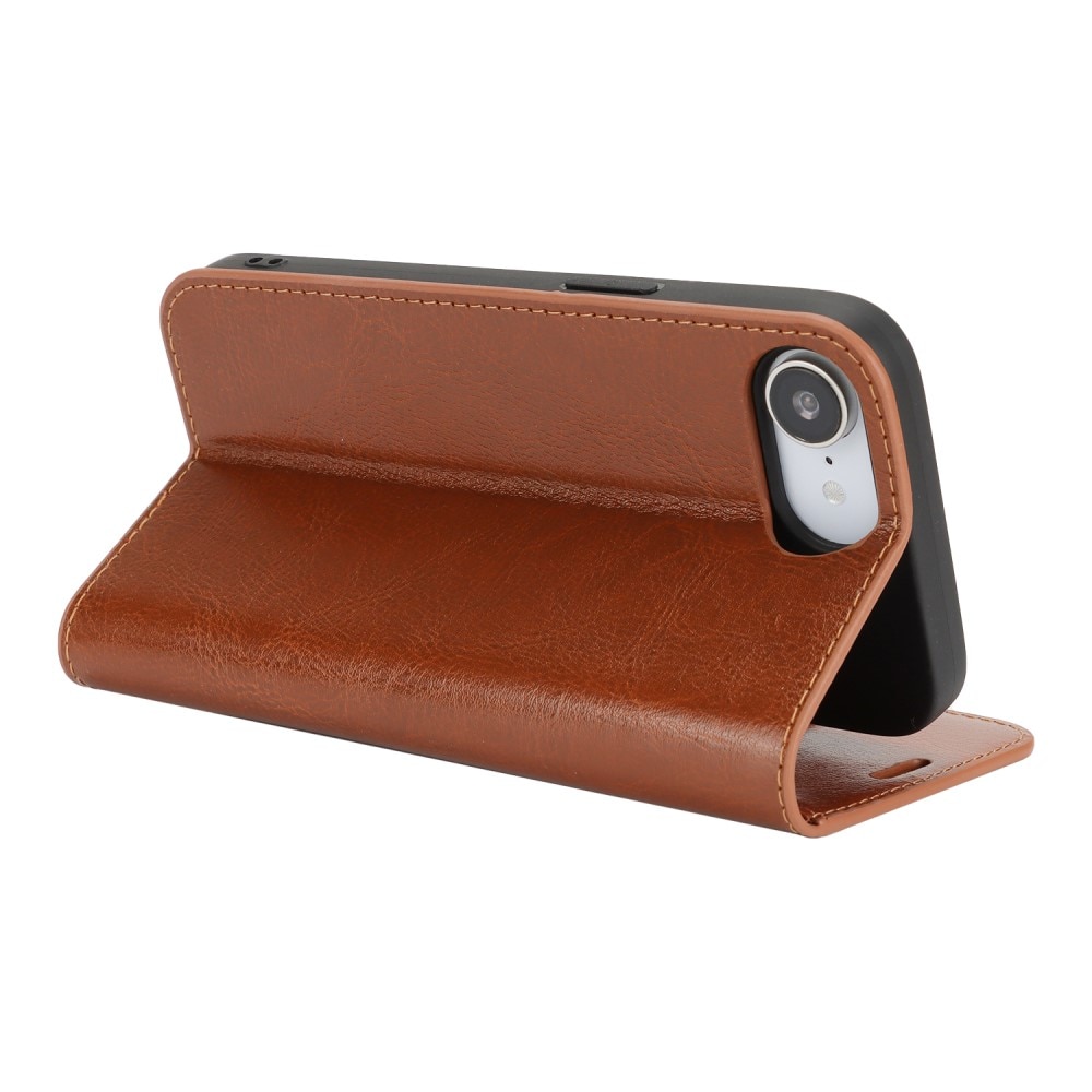 iPhone SE 4 Genuine Leather Wallet Case Brown