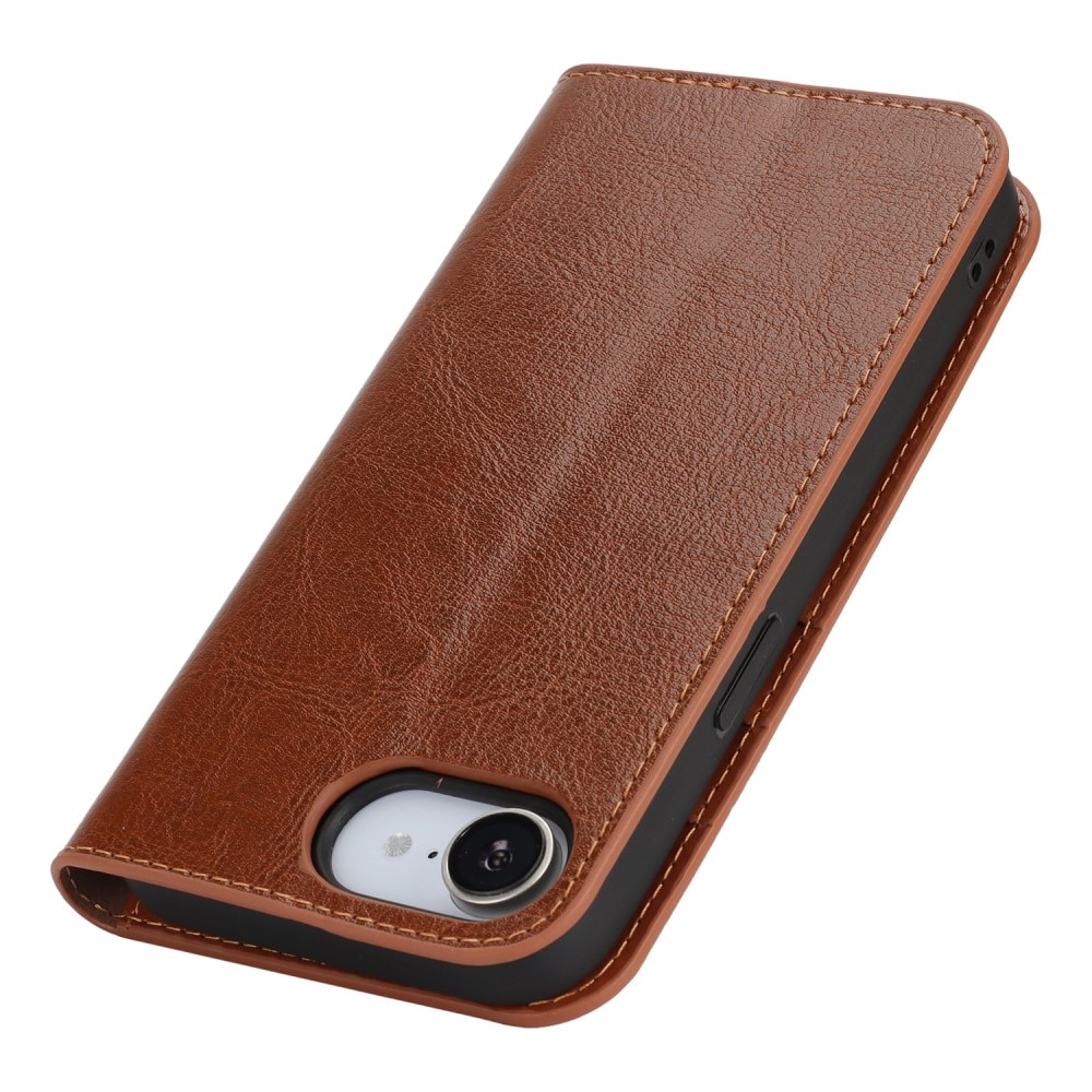 iPhone SE 4 Genuine Leather Wallet Case Brown