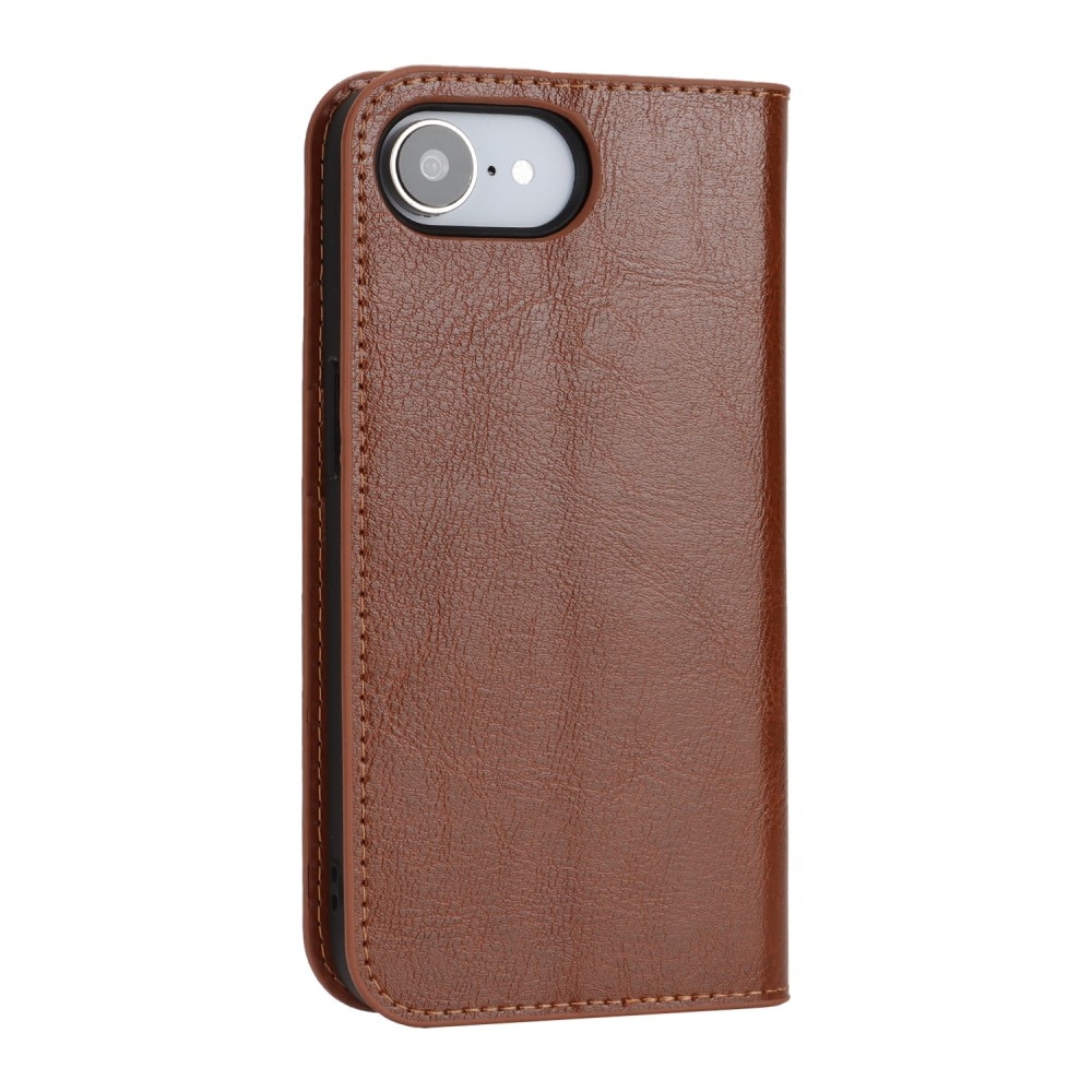 iPhone SE 4 Genuine Leather Wallet Case Brown