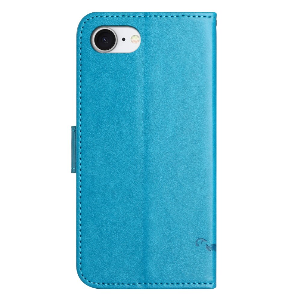 iPhone 16e Leather Cover Imprinted Butterflies Blue