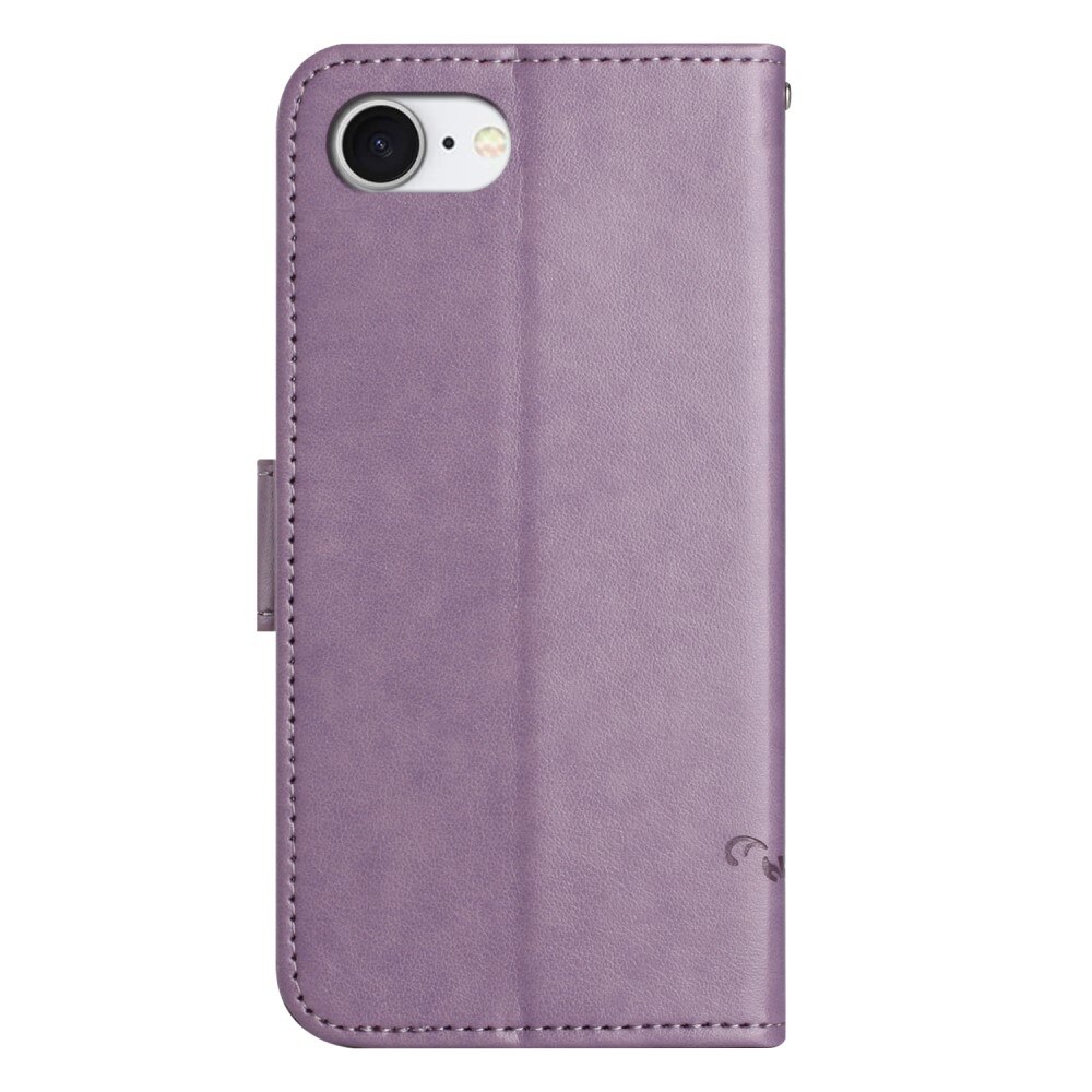 iPhone 16e Leather Cover Imprinted Butterflies Purple